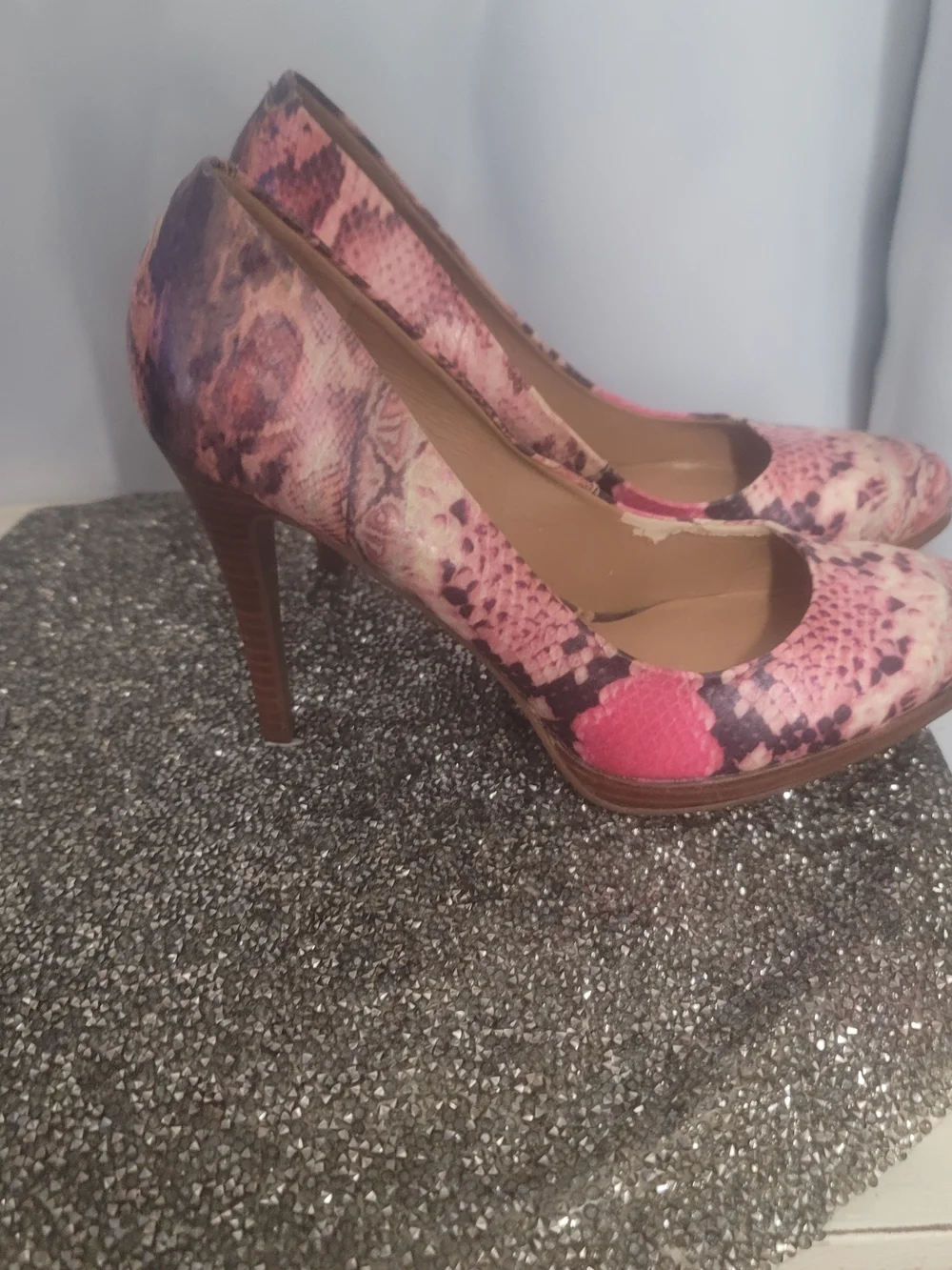 Nine West Pink Snake-Print Stiletto Pumps